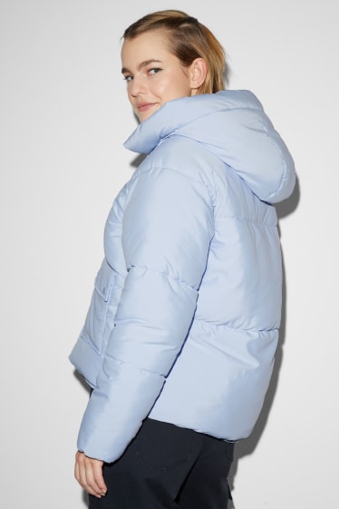 Dames - CLOCKHOUSE - gewatteerde jas met capuchon - lichtblauw
