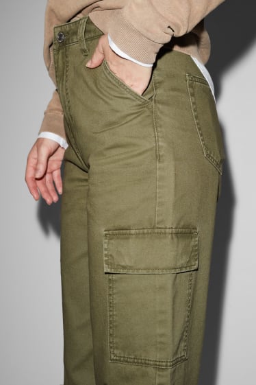 Women - CLOCKHOUSE - cargo trousers - high waist - wide leg - denim-green