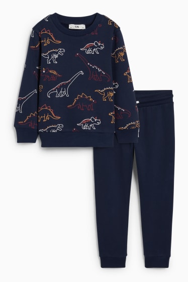Bambini - Dinosauri - set - felpa e pantaloni sportivi - 2 pezzi - blu scuro