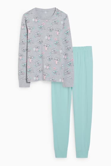 Kinder Mädchen - Pyjama - 2 teilig - hellgrau-melange