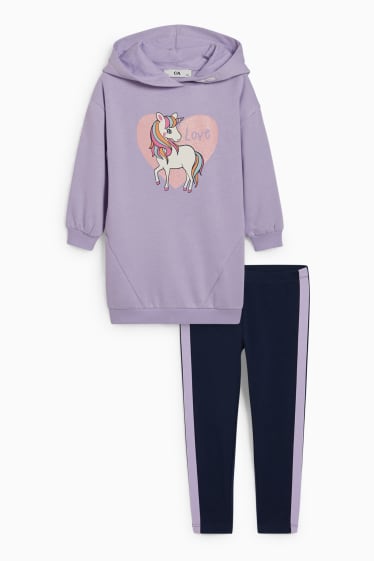 Enfants - Licorne - ensemble - robe en molleton à capuche et legging - violet clair