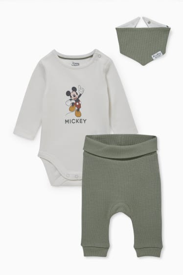 Babys - Mickey Mouse - babyoutfit - 3-delig - crème wit