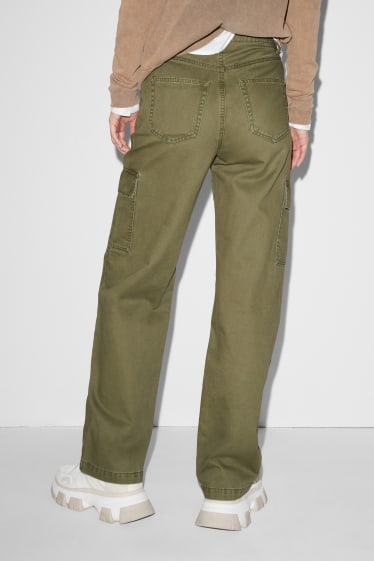 Women - CLOCKHOUSE - cargo trousers - high waist - wide leg - denim-green