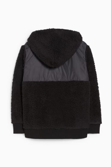 Children Boys - Teddy fur hoodie - black