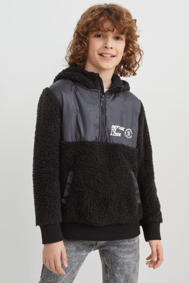 Children Boys - Teddy fur hoodie - black