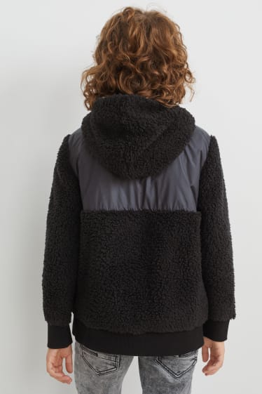 Children Boys - Teddy fur hoodie - black
