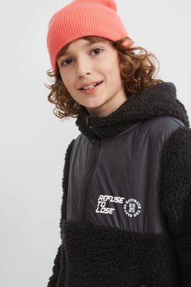Children Boys - Teddy fur hoodie - black