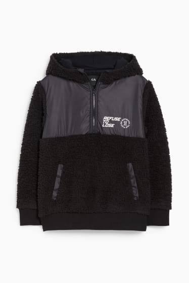 Children Boys - Teddy fur hoodie - black