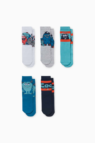 Enfants - Lot de 5 paires - Monstre - chaussettes à motif - bleu