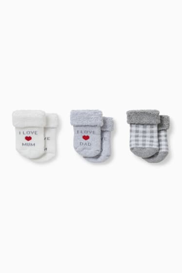 Babys - Multipack 3er - Mom and Dad - Erstlings-Socken mit Motiv - weiß / grau