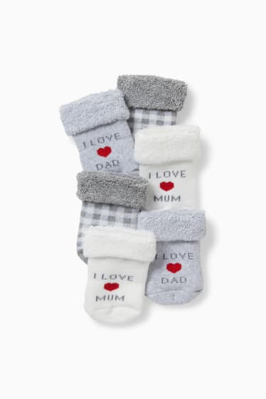 Babys - Multipack 3er - Mom and Dad - Erstlings-Socken mit Motiv - weiß / grau