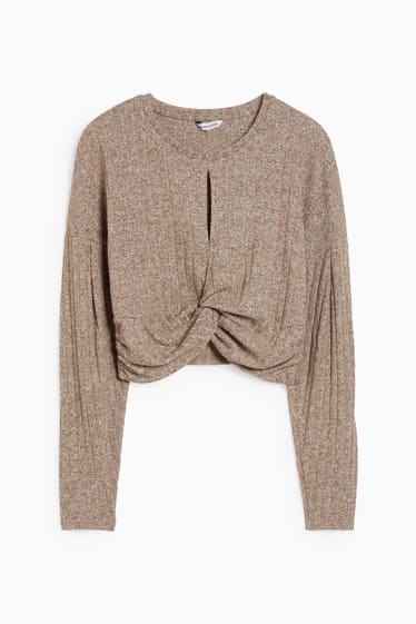 Teens & young adults - CLOCKHOUSE - cropped long sleeve top with knot detail - brown-melange