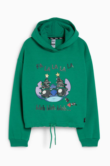 Kinderen - Lilo & Stitch - hoodie voor de kerst - glanseffect - groen