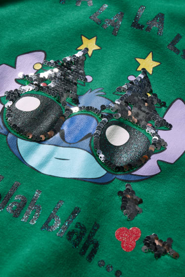 Kinder - Lilo & Stitch - Weihnachts-Hoodie - Glanz-Effekt - grün