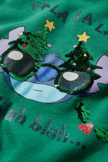 Kinder - Lilo & Stitch - Weihnachts-Hoodie - Glanz-Effekt - grün