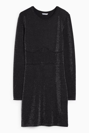 Dames - CLOCKHOUSE - jurk - glanseffect - zwart