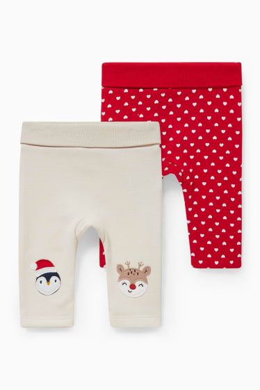 Bébés - Lot de 2 - leggings chauds de Noël pour bébé - rouge