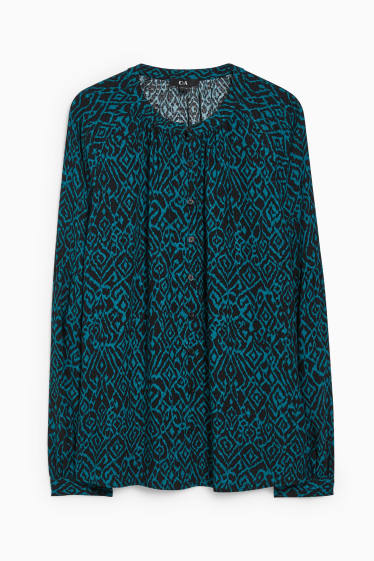 Women - Blouse - patterned - dark green / black