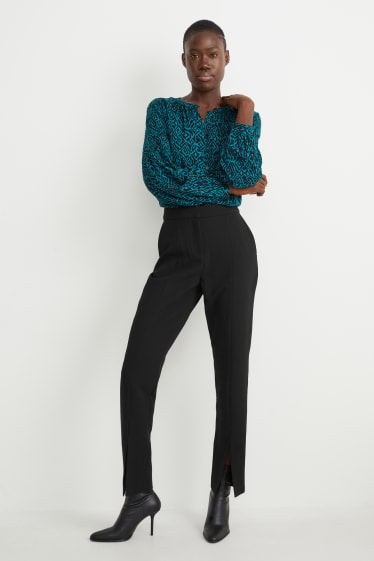 Femmes - Pantalon de toile - high waist - coupe droite - noir