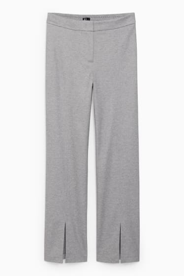 Dámské - Plátěné kalhoty - mid waist - wide leg - světle šedá-žíhaná