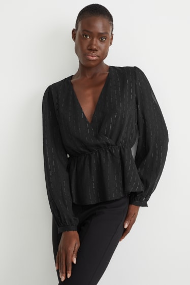 Damen - Chiffon-Bluse - schwarz