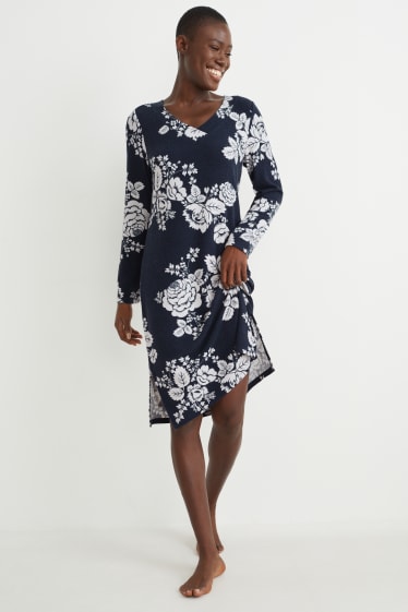 Femmes - Chemise de nuit - à fleurs - bleu foncé