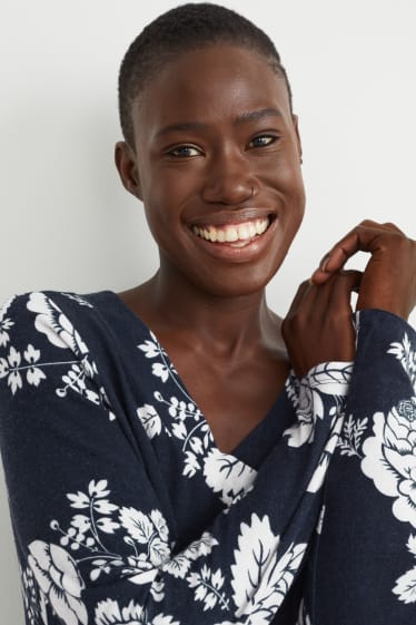 Femmes - Chemise de nuit - à fleurs - bleu foncé