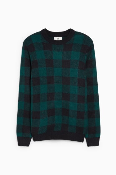 Men - Jumper - check - dark green