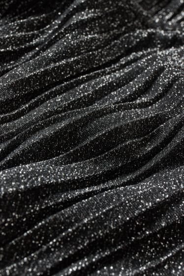 Donna - Maglia a maniche lunghe - effetto brillante - plissettata - nero