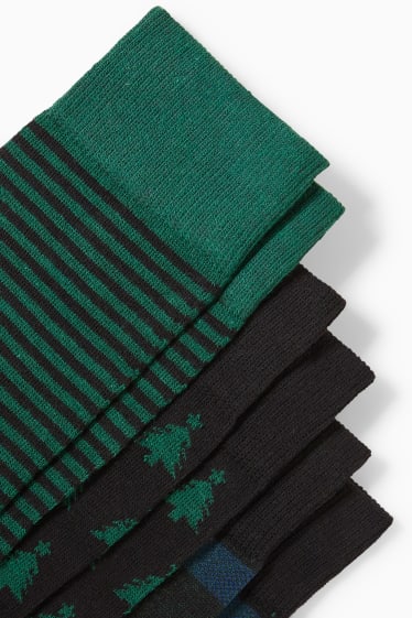 Hombre - Pack de 3 - calcetines navideños con dibujo - verde oscuro / negro