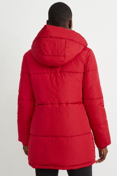 Women - Quilted jacket with hood - red