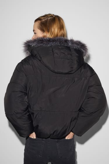 Women - CLOCKHOUSE - quilted jacket with hood - black