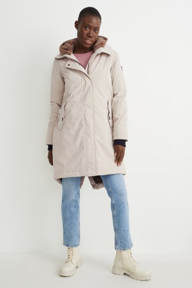 Women - Rain jacket with hood - beige