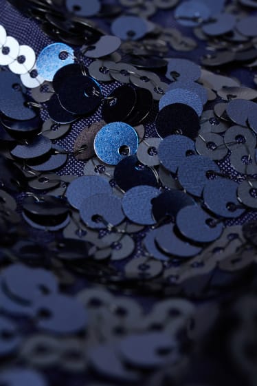 Donna - Vestito di paillettes - effetto brillante - blu scuro