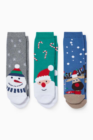 Kinder - Multipack 3er - Weihnachts-Anti-Rutsch-Socken - grün