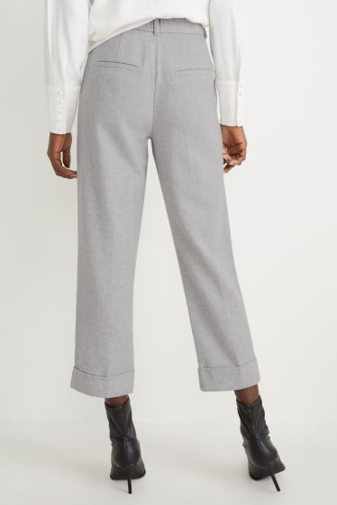 Kobiety - Spodnie materiałowe - wysoki stan - szerokie nogawki - jasnoszary-melanż