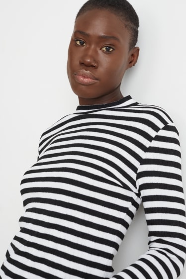 Mujer - Camiseta de manga larga - de rayas - blanco / negro