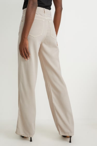 Dames - Loose fit jeans - high waist - beige