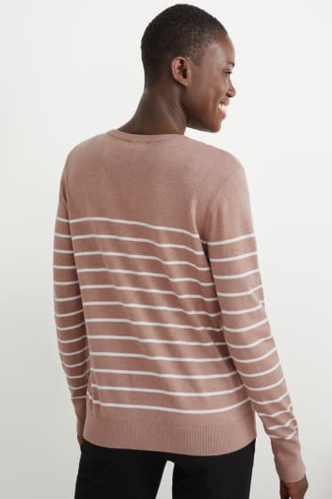 Damen - Feinstrick-Pullover - gestreift - hellbraun