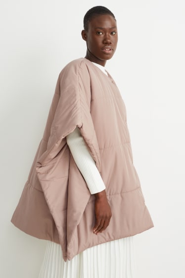 Dames - Gewatteerde poncho - taupe