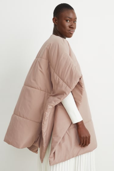 Women - Quilted poncho - taupe