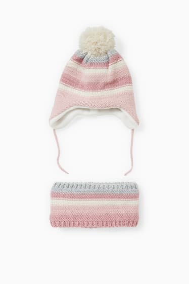 Baby Girls - Set - baby hat and snood - 2 piece - striped - rose