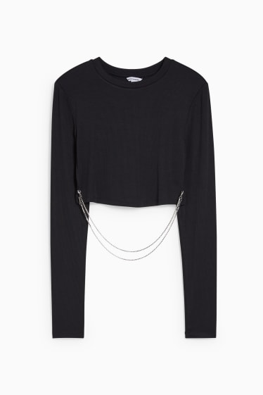 Mujer - CLOCKHOUSE - camiseta crop de manga larga con cadena - negro