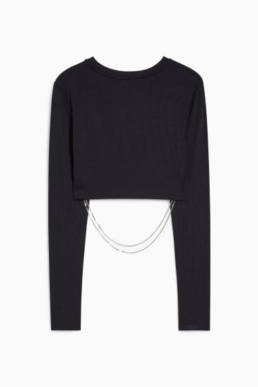 Donna - CLOCKHOUSE - maglia a maniche lunghe - taglio corto - con catenella - nero