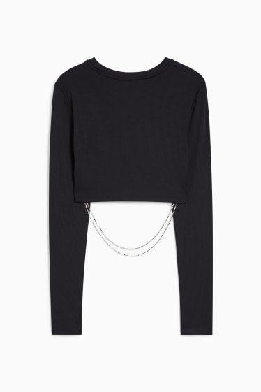 Dames - Crop longsleeve met ketting - zwart