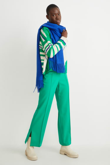 Dámské - Plátěné kalhoty - high waist - straight fit - zelená