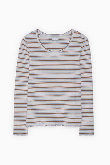 Dames - Longsleeve - gestreept - beige