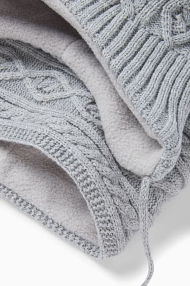 Babies - Set - baby hat and snood - 2 piece - cable knit pattern - gray-melange