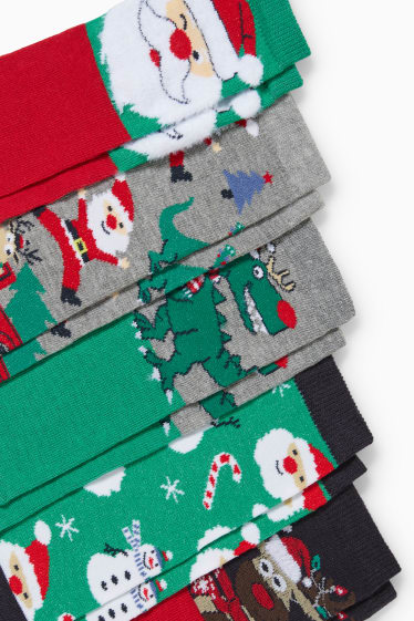 Enfants - Lot de 5 paires - Père Noël - chaussettes de Noël à motif - vert