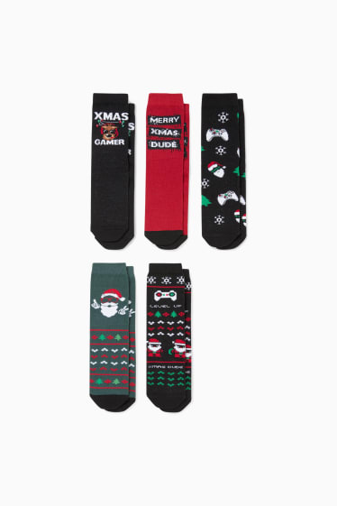 Enfants - Lot de 5 paires - jeux vidéo - chaussettes de Noël à motif - noir